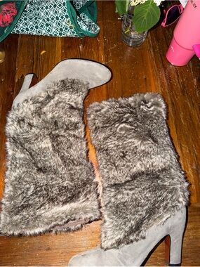 Sam Edelman Faux Fur Knee High Heeled Boots Women’s Size 9 Taupe